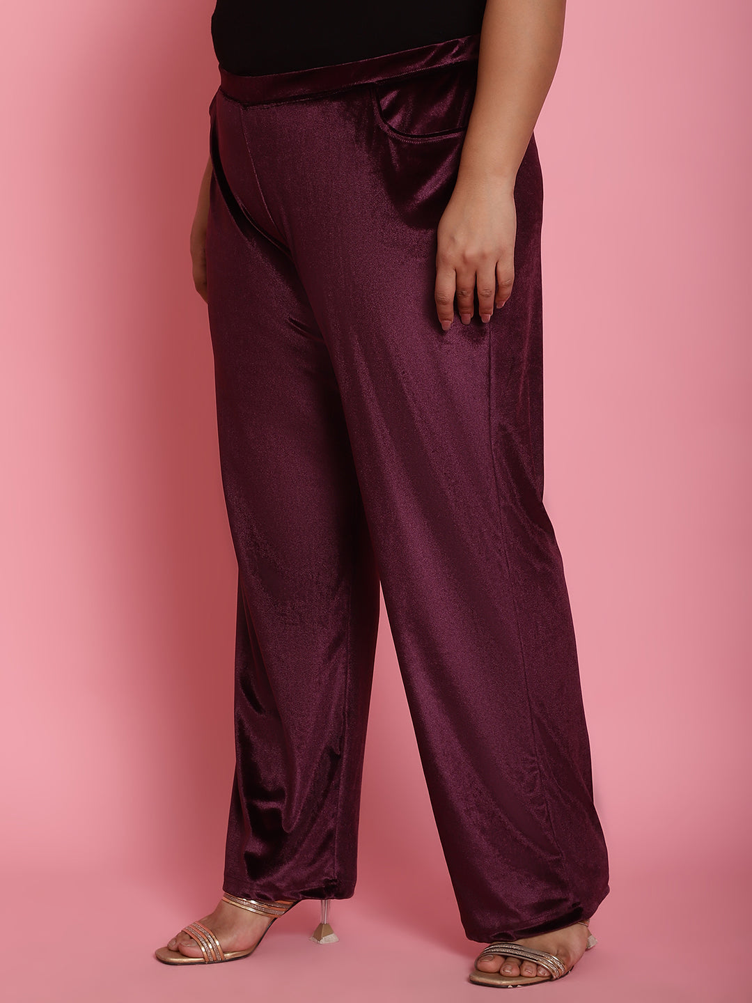 Satin Finish Relaxed Fit High-Rise Trousers