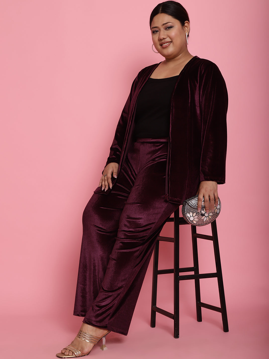 Satin Finish Relaxed Fit High-Rise Trousers
