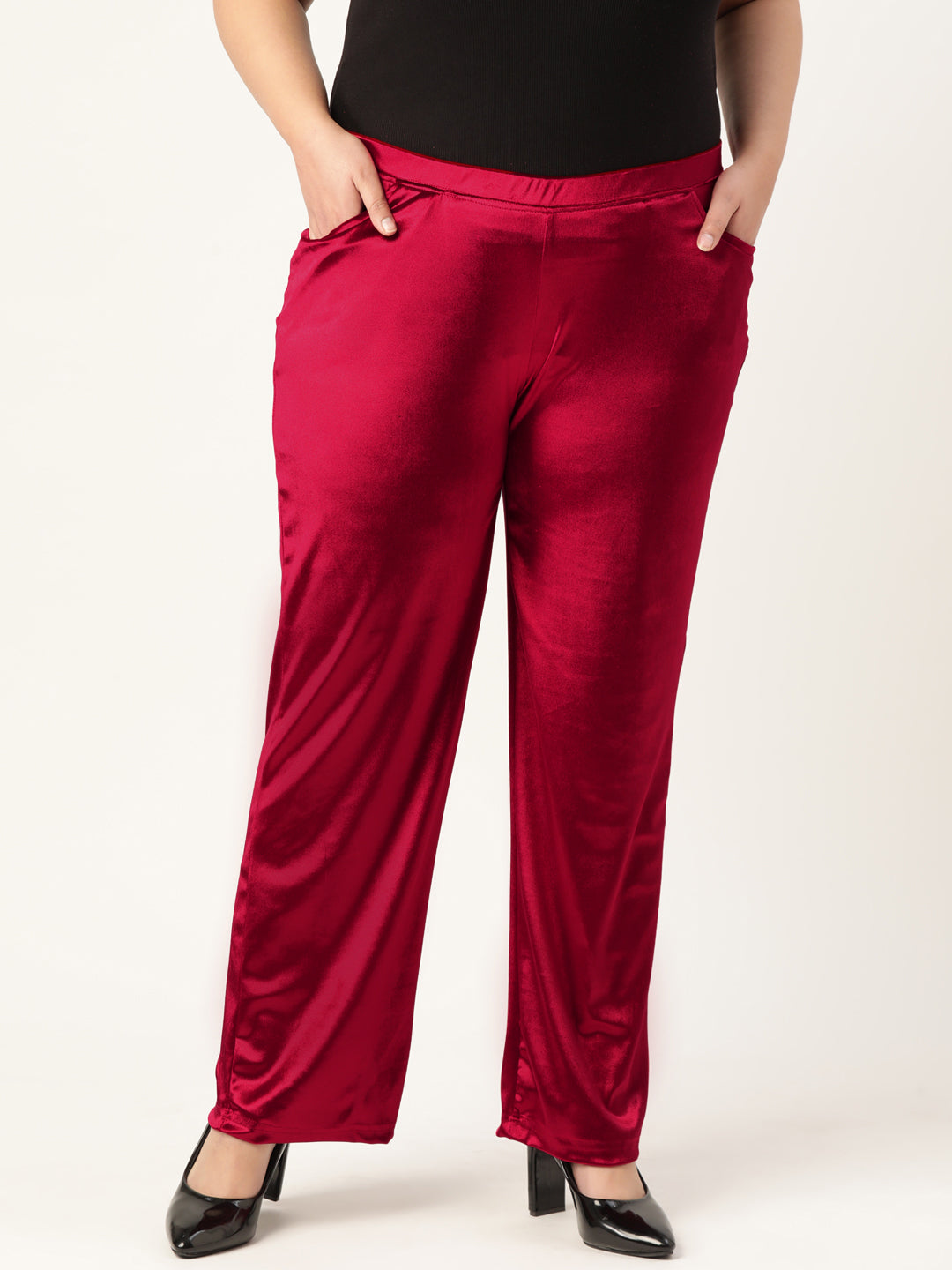 Satin Finish Relaxed Fit High-Rise Trousers