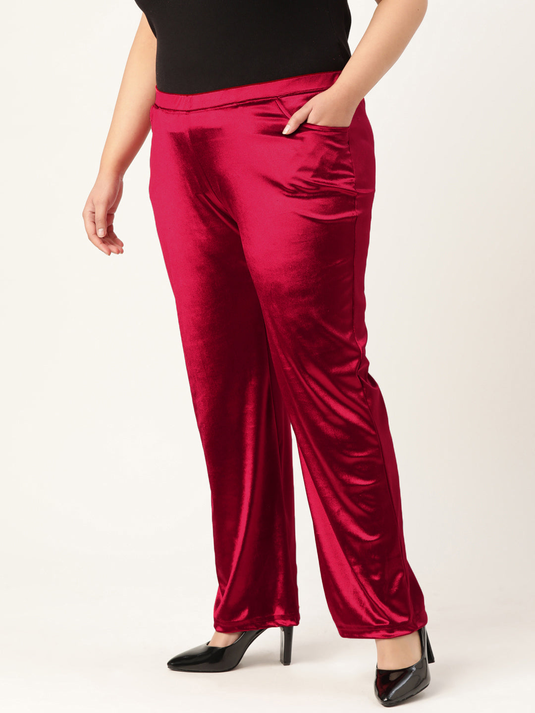 Satin Finish Relaxed Fit High-Rise Trousers