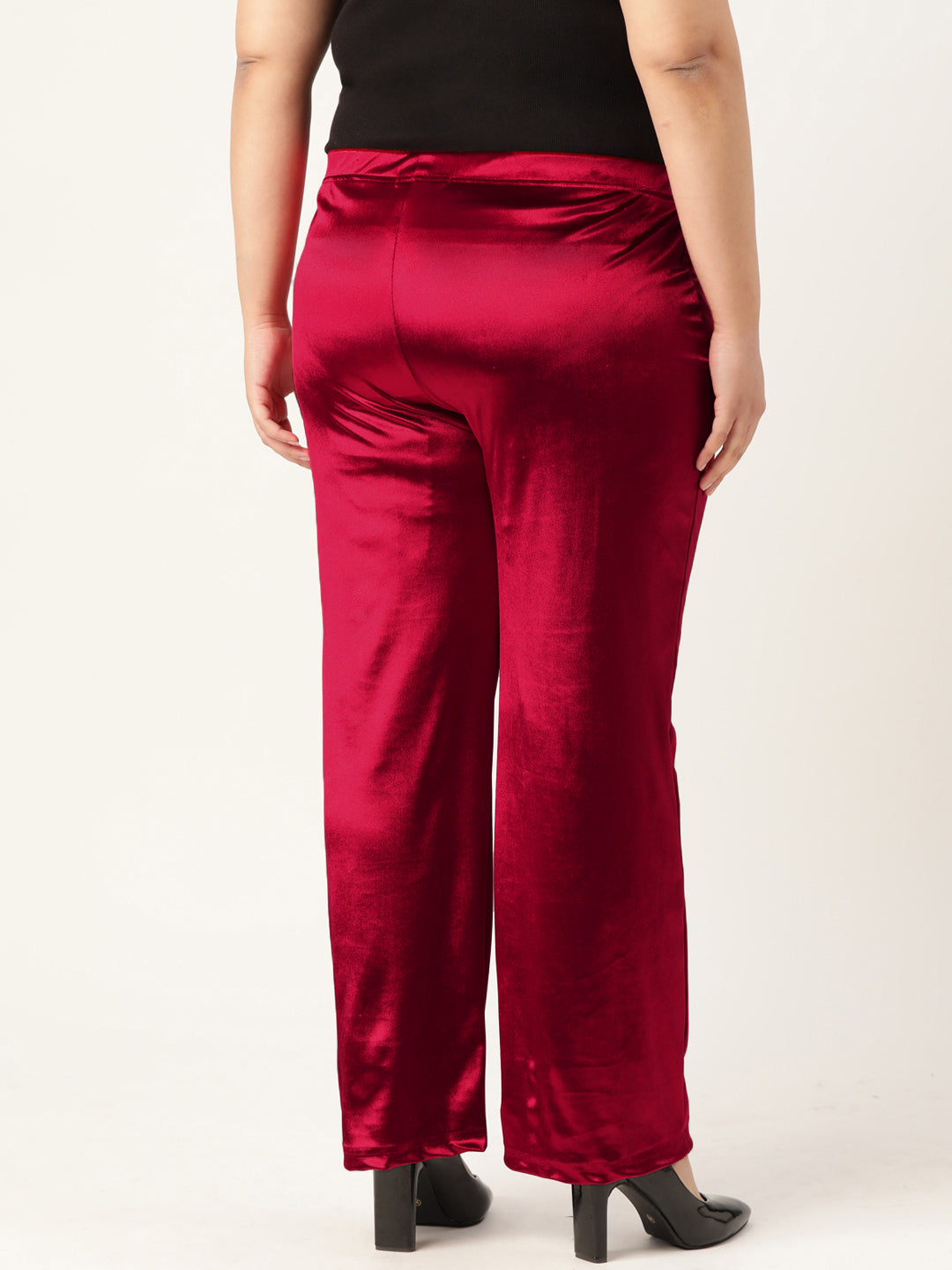 Satin Finish Relaxed Fit High-Rise Trousers