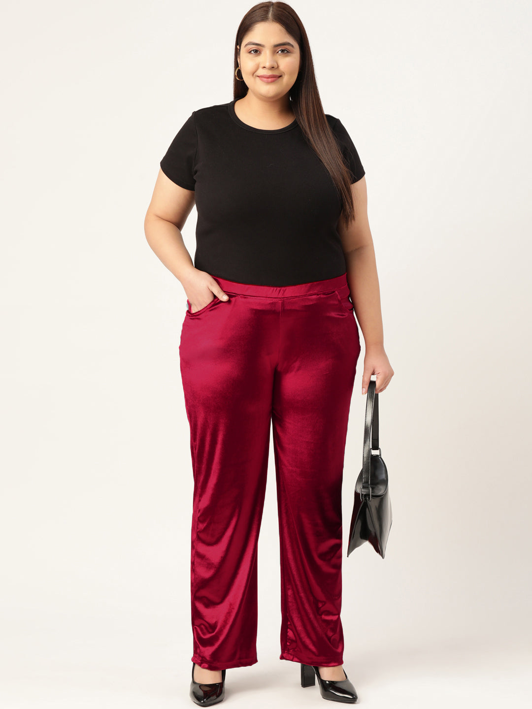 Satin Finish Relaxed Fit High-Rise Trousers