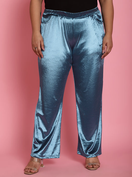 Satin Finish Relaxed Fit High-Rise Trousers