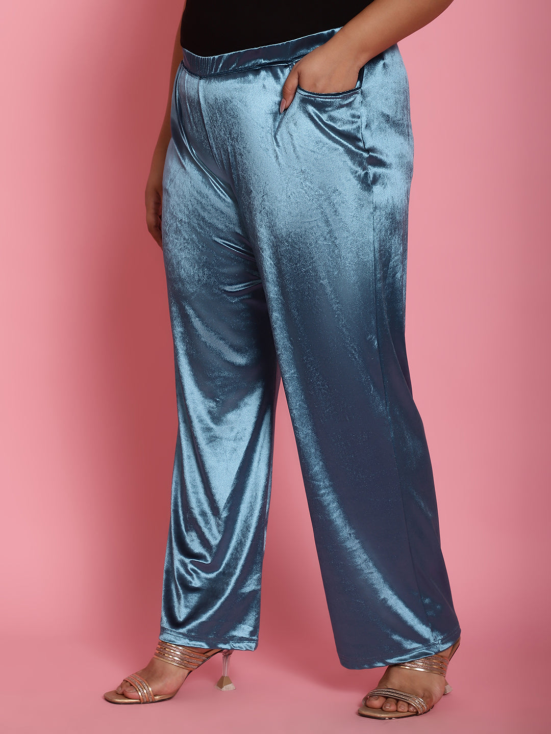 Satin Finish Relaxed Fit High-Rise Trousers