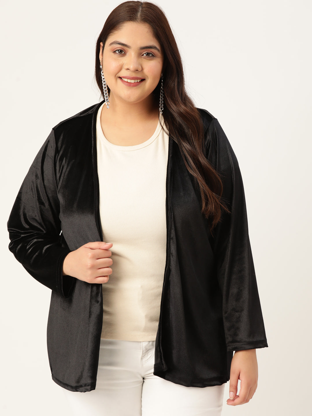 Velvet Open-Front Jacket
