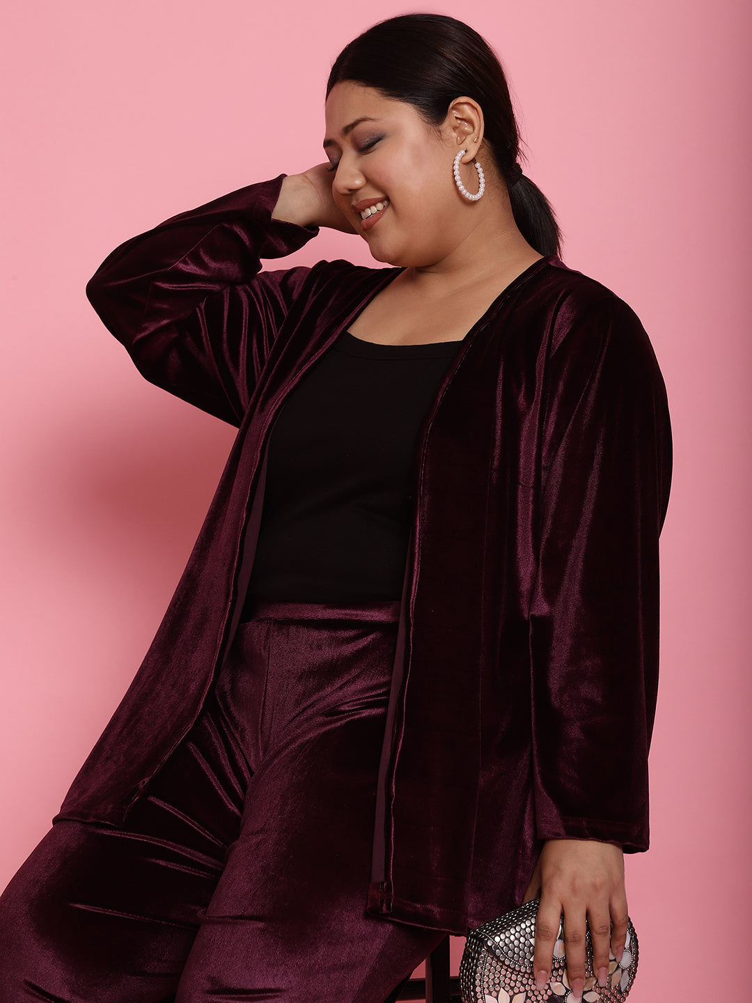 Velvet Open-Front Jacket