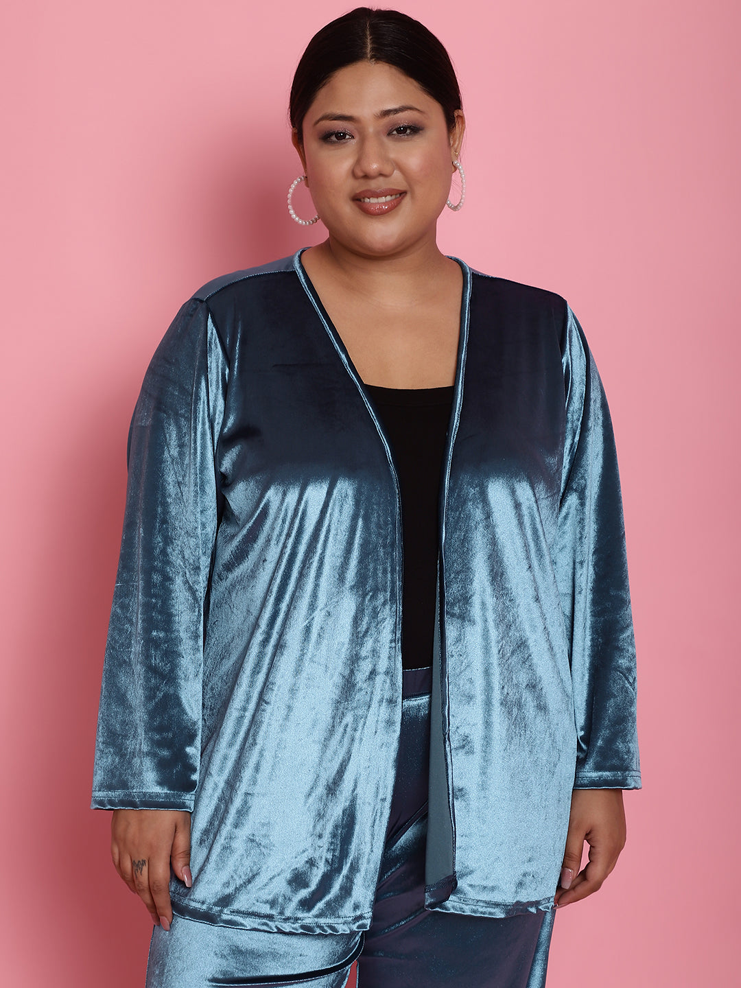 Velvet Open-Front Jacket