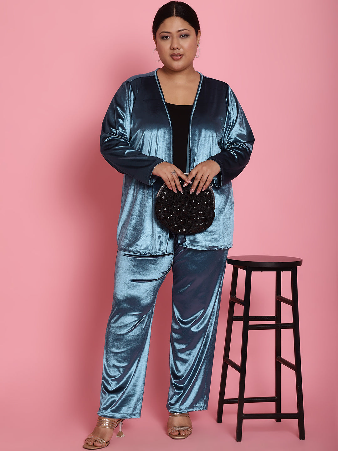 Velvet Open-Front Jacket