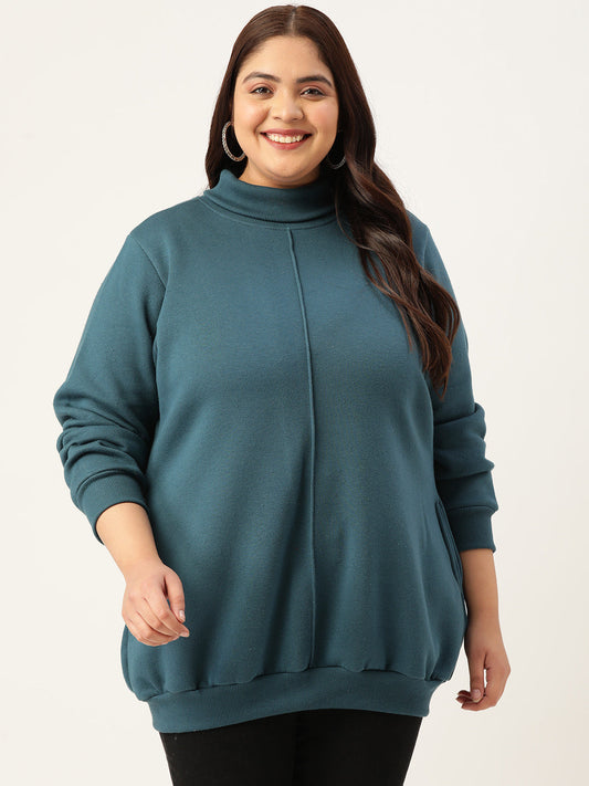 Plus Size Women’s Plus Size Women’s High-Neck Fleece Sweatshirt | Teal | Limited Stock
