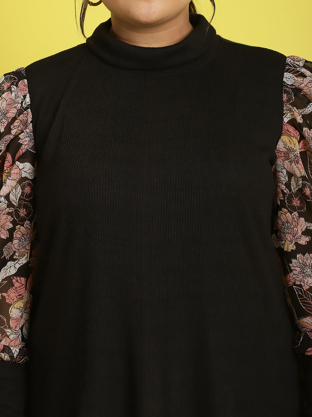 Plus size knitted Top with attached georgette sleeves
