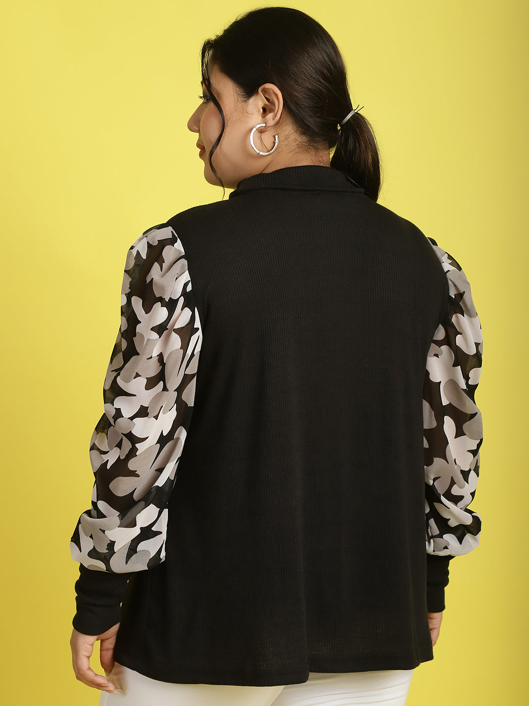 Plus size knitted Top with attached georgette sleeves