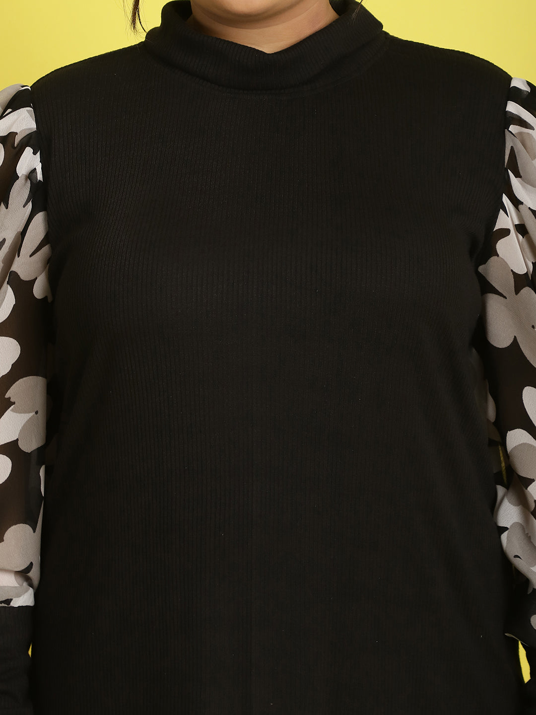 Plus size knitted Top with attached georgette sleeves