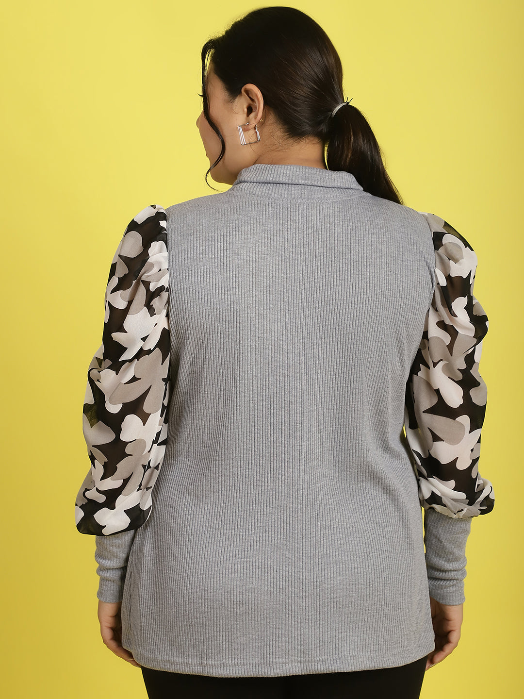 Plus size knitted Top with attached georgette sleeves
