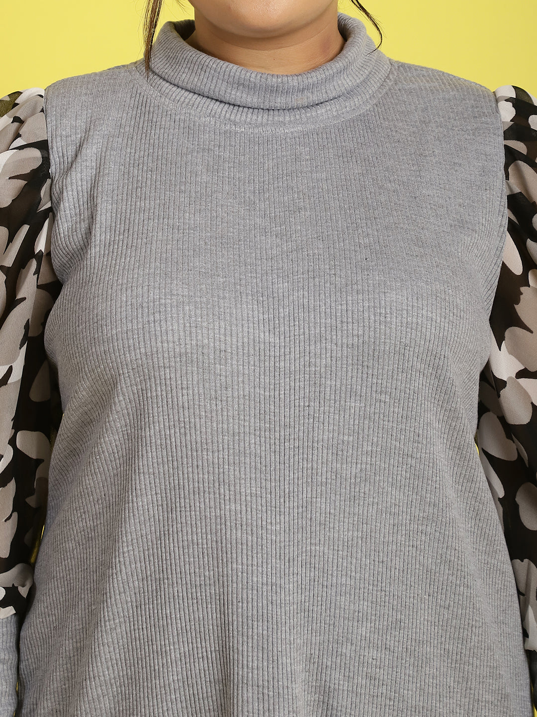 Plus size knitted Top with attached georgette sleeves
