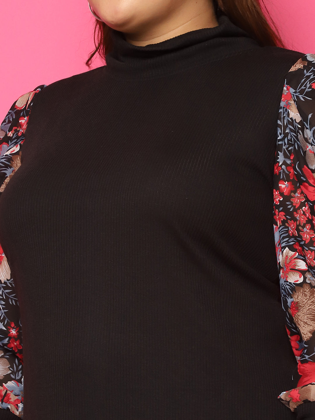 Plus size knitted Top with attached georgette sleeves