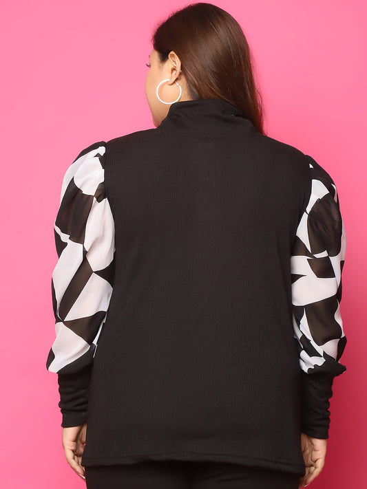 Plus size knitted Top with attached georgette sleeves