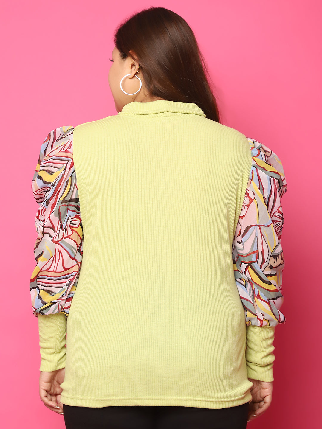Plus size knitted Top with attached georgette sleeves