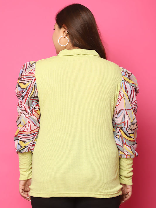 Plus size knitted Top with attached georgette sleeves