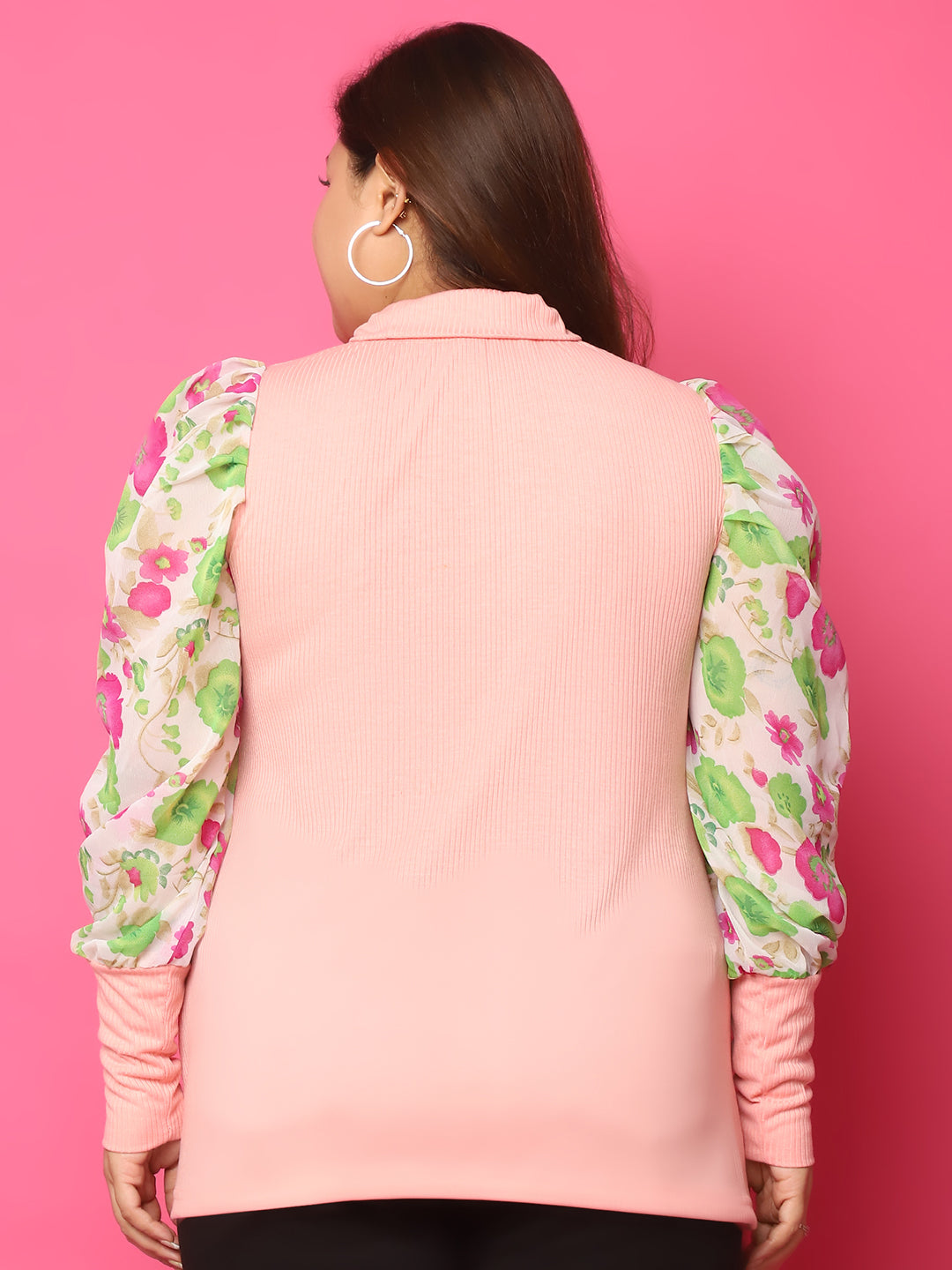 Plus size knitted Top with attached georgette sleeves