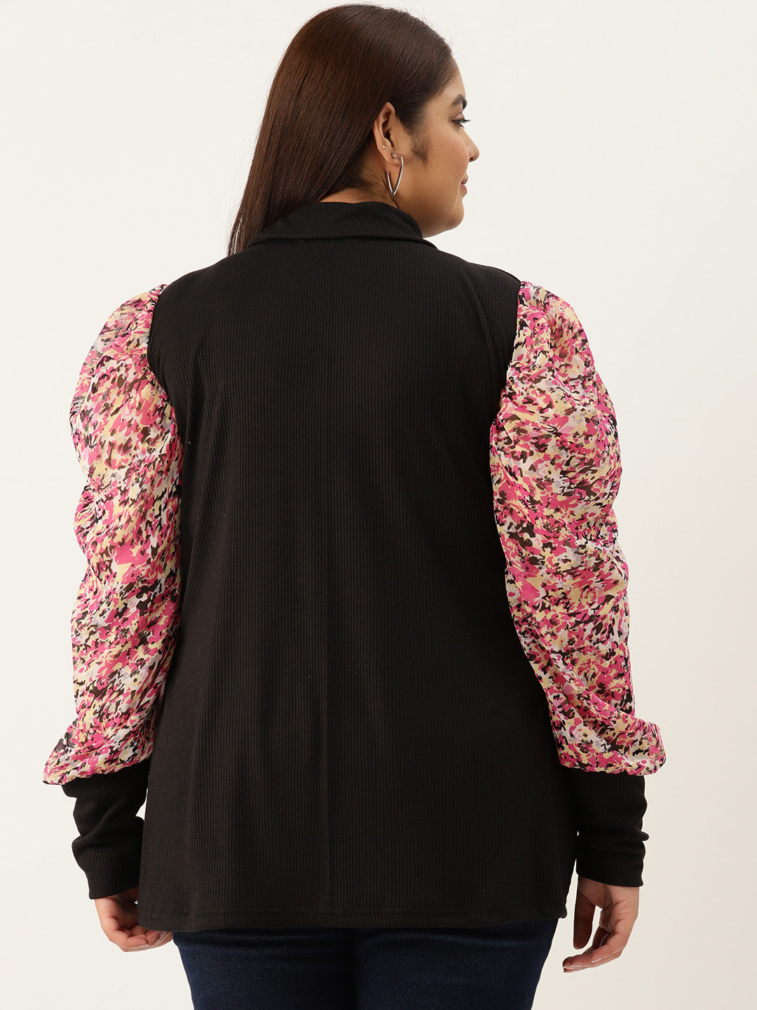 Plus size knitted Top with attached georgette sleeves