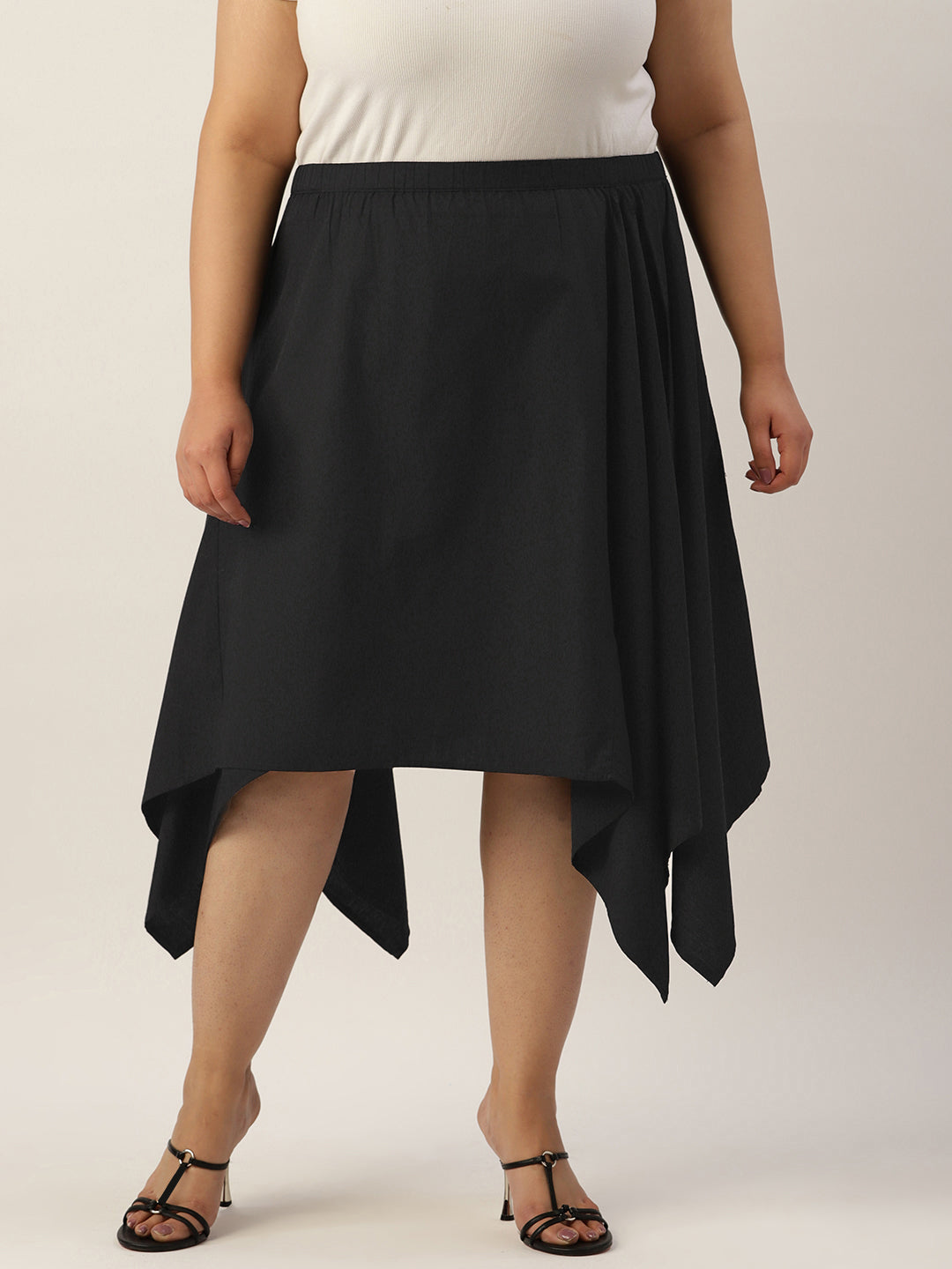 Plus Size Asymmetrical Midi Pure Cotton Skirt