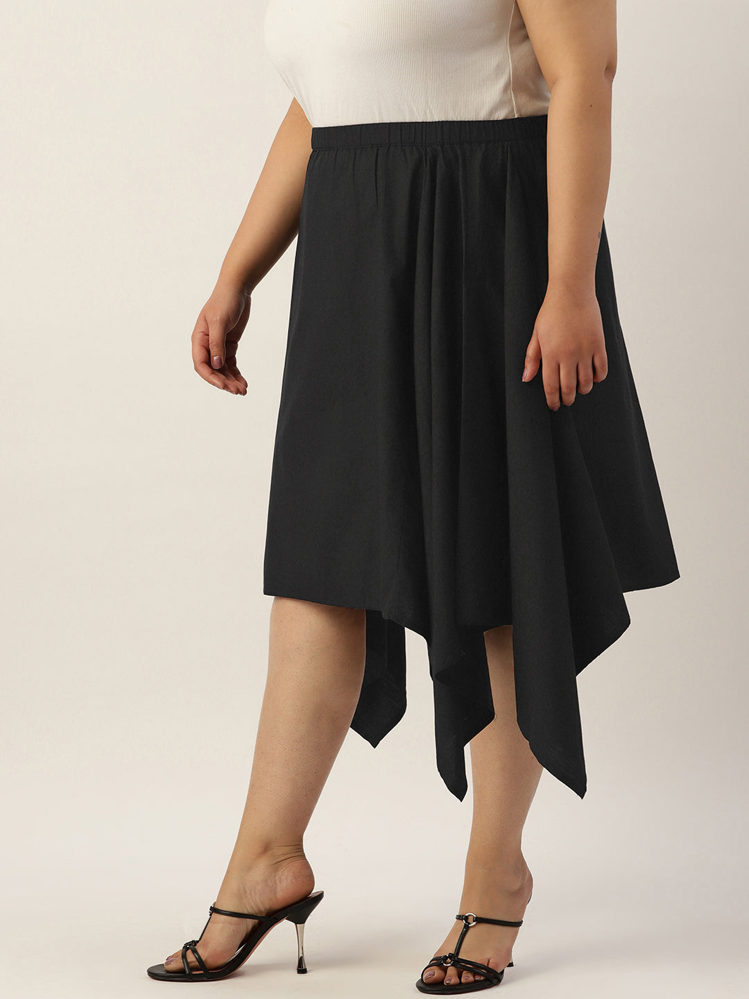 Plus Size Asymmetrical Midi Pure Cotton Skirt