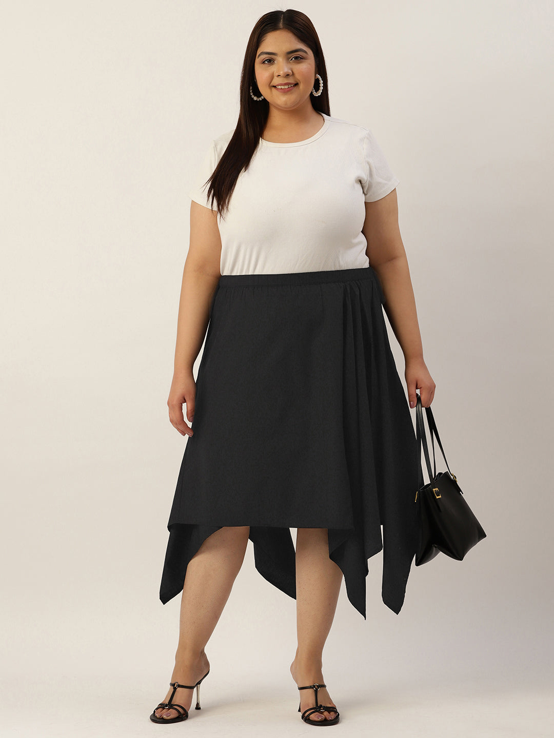 Plus Size Asymmetrical Midi Pure Cotton Skirt