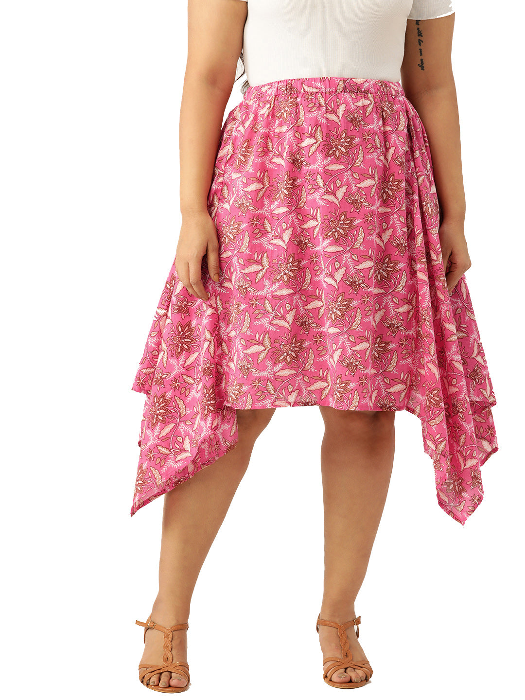 Plus Size Asymmetrical Midi Pure Cotton Skirt