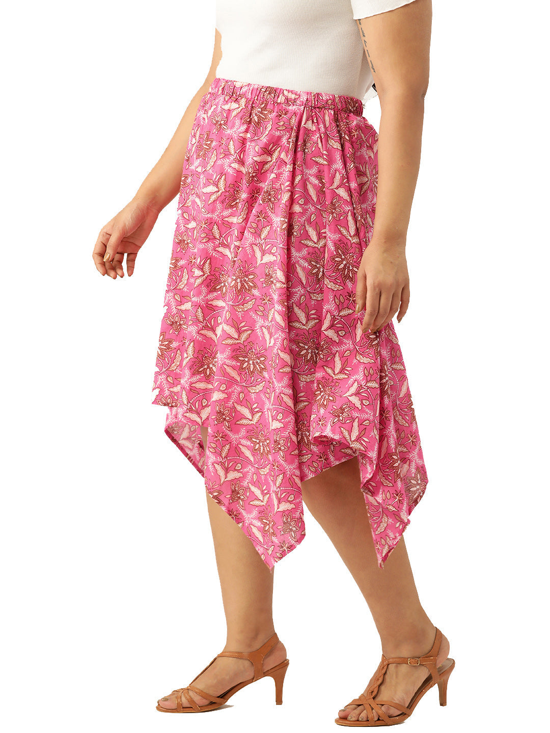 Plus Size Asymmetrical Midi Pure Cotton Skirt