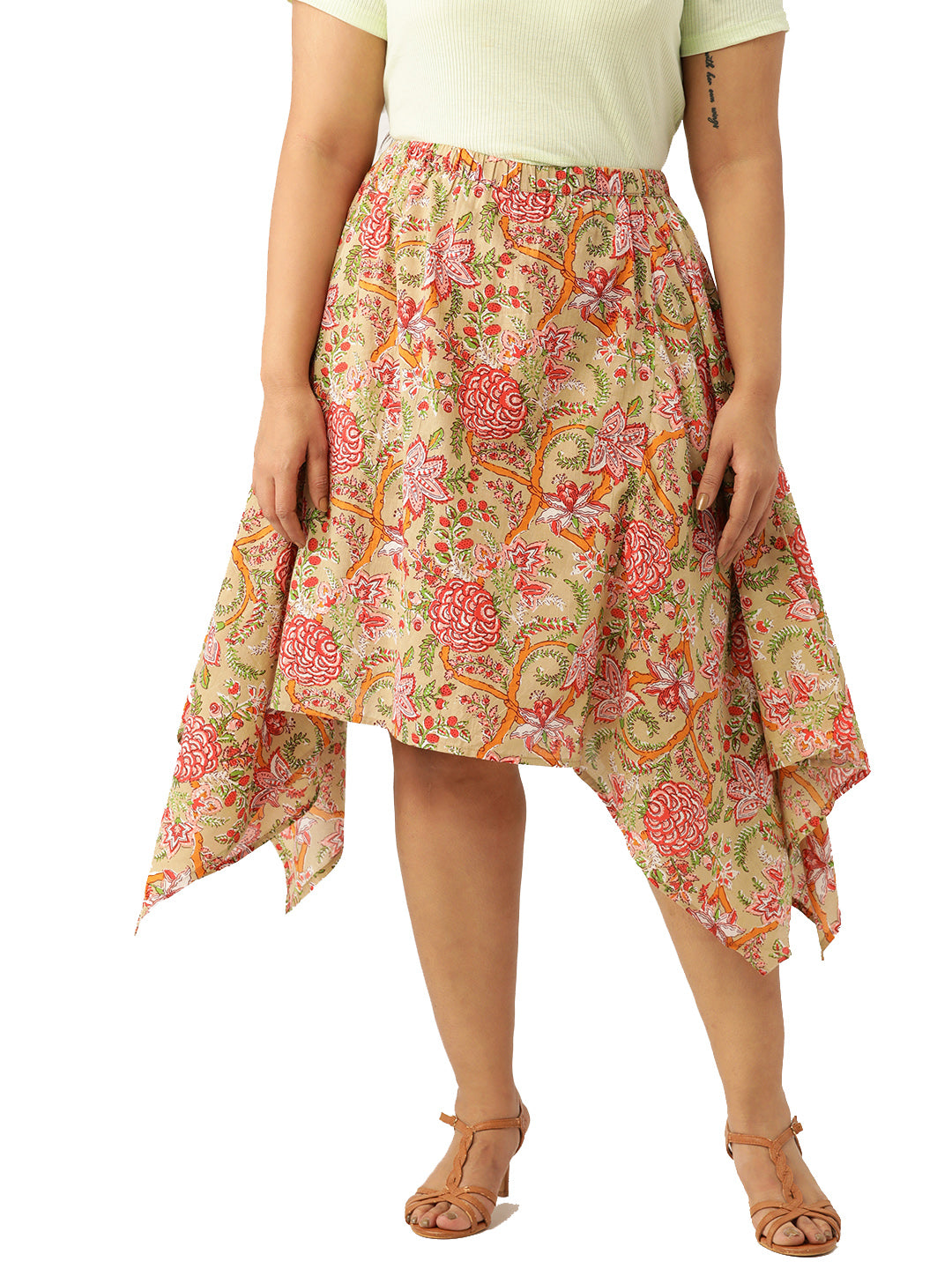 Plus Size Asymmetrical Midi Pure Cotton Skirt