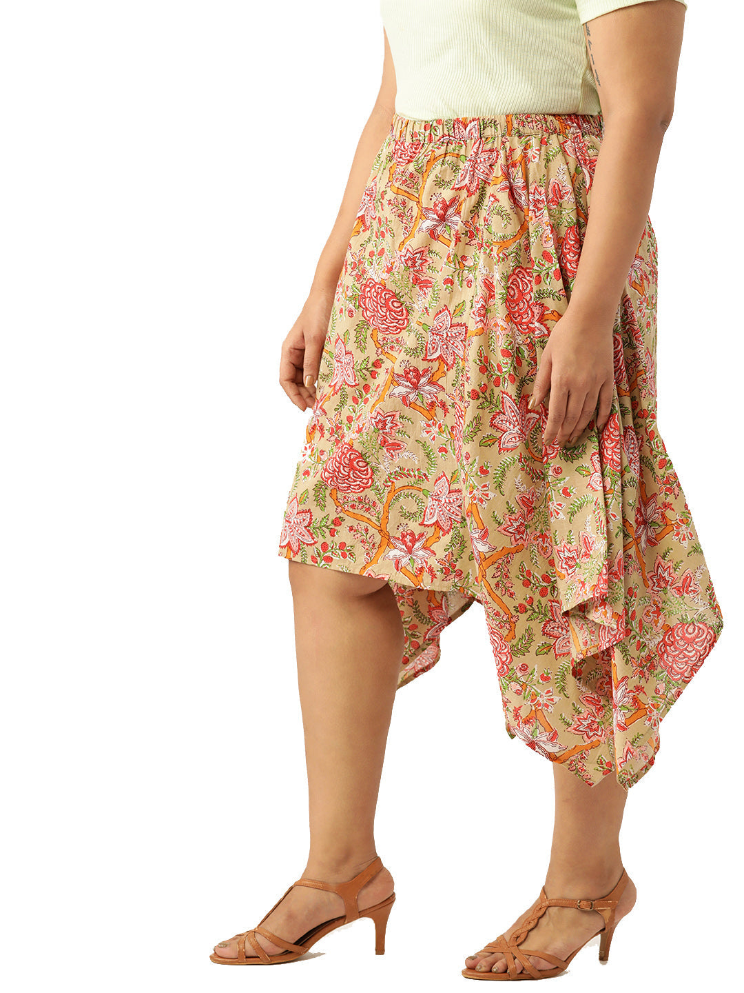 Plus Size Asymmetrical Midi Pure Cotton Skirt