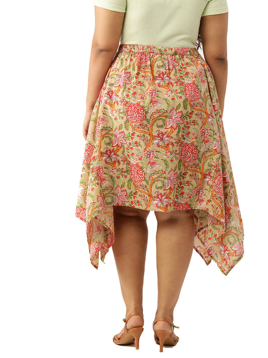 Plus Size Asymmetrical Midi Pure Cotton Skirt