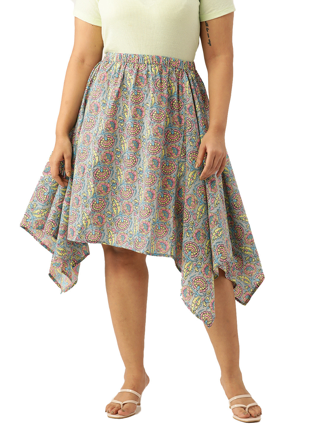 Plus Size Asymmetrical Midi Pure Cotton Skirt