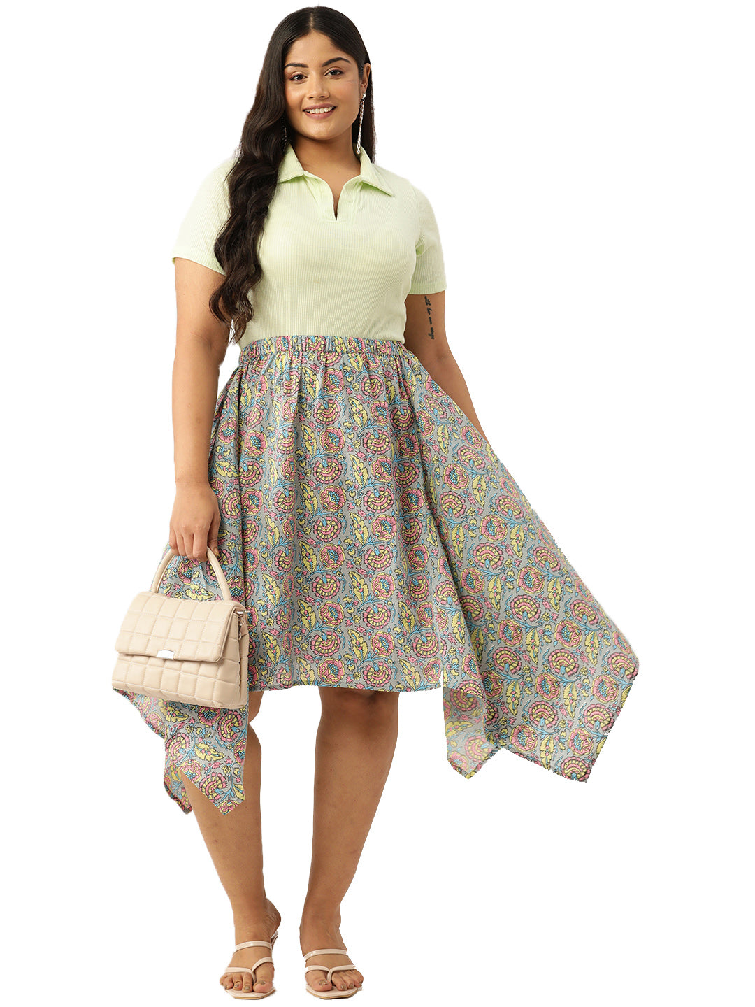 Plus Size Asymmetrical Midi Pure Cotton Skirt