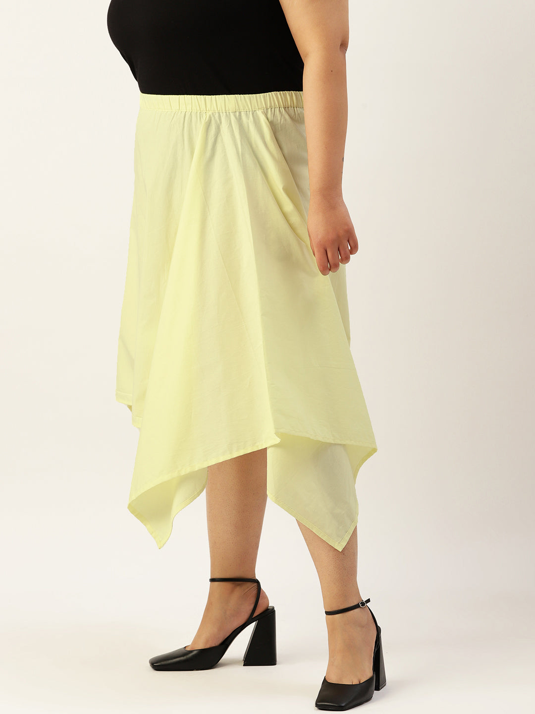 Plus Size Asymmetrical Midi Pure Cotton Skirt