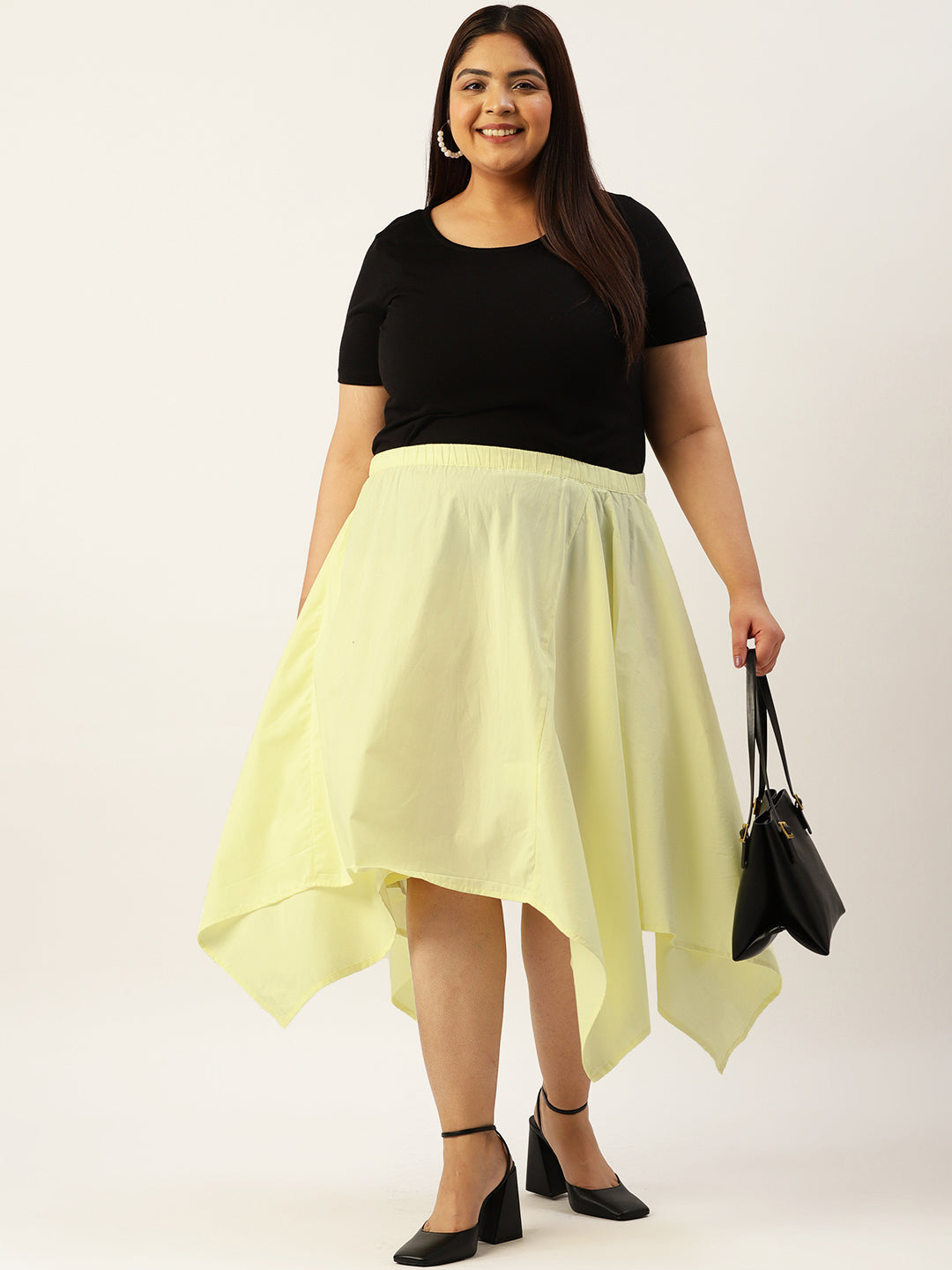 Plus Size Asymmetrical Midi Pure Cotton Skirt