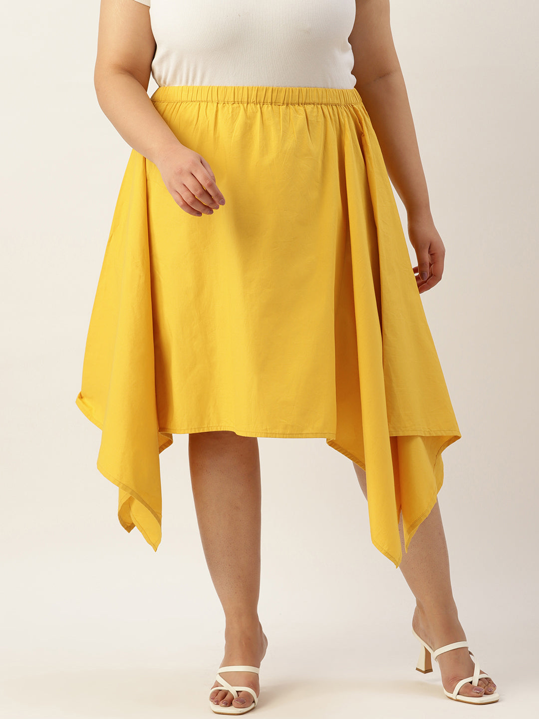 Plus Size Asymmetrical Midi Pure Cotton Skirt- 6100GMUSTARD