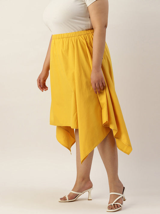 Plus Size Asymmetrical Midi Pure Cotton Skirt- 6100GMUSTARD