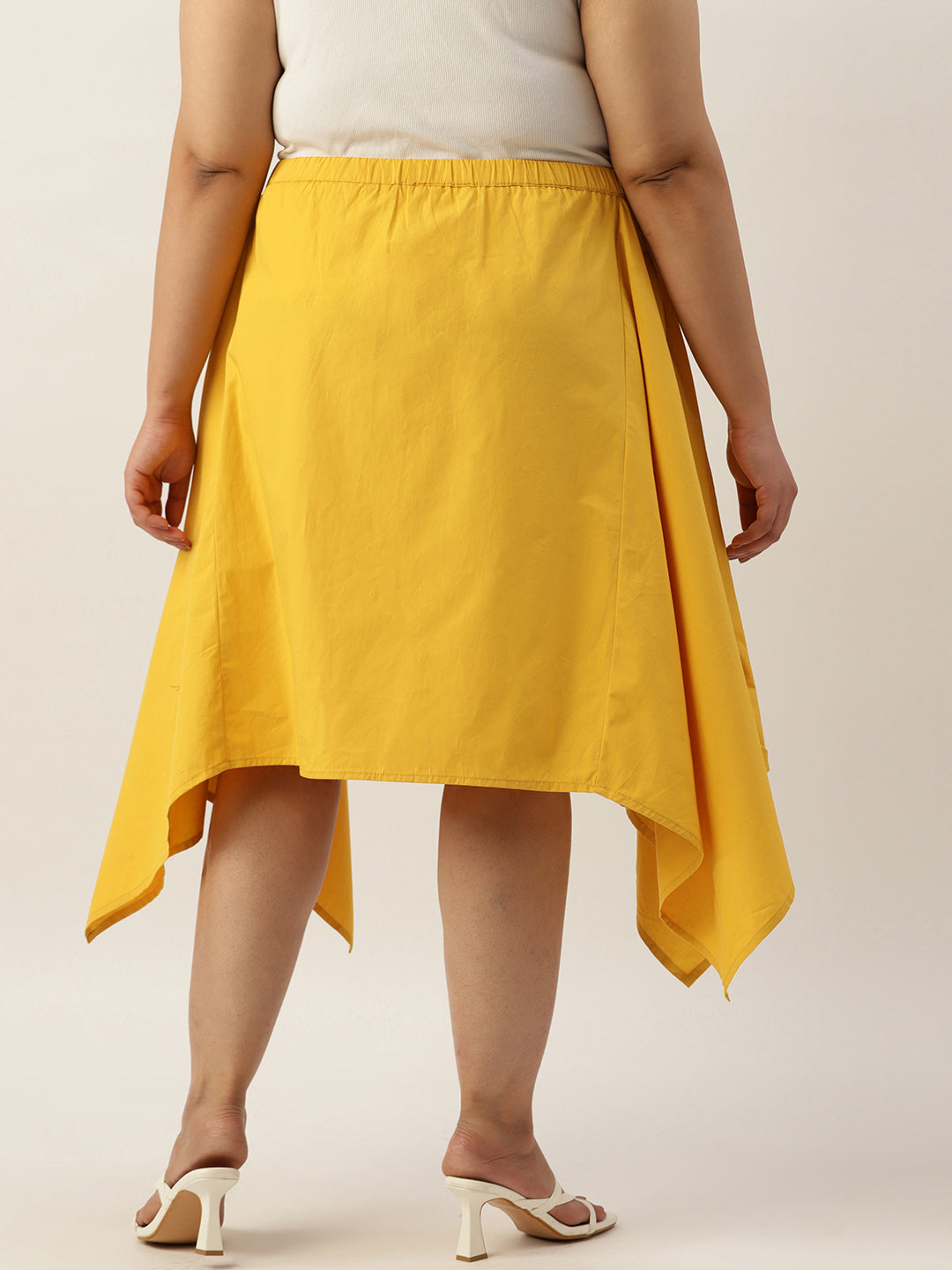 Plus Size Asymmetrical Midi Pure Cotton Skirt- 6100GMUSTARD