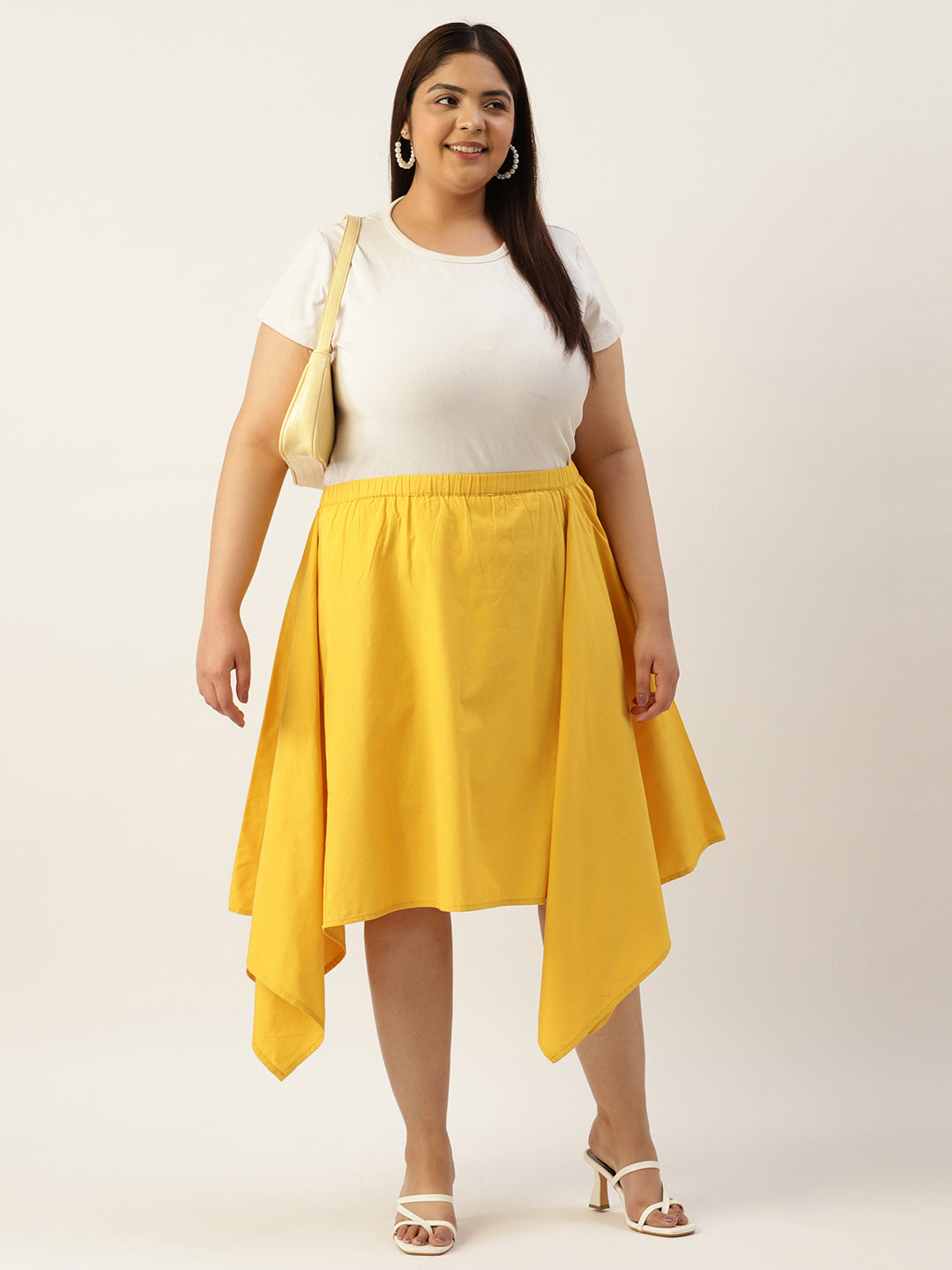 Plus Size Asymmetrical Midi Pure Cotton Skirt- 6100GMUSTARD
