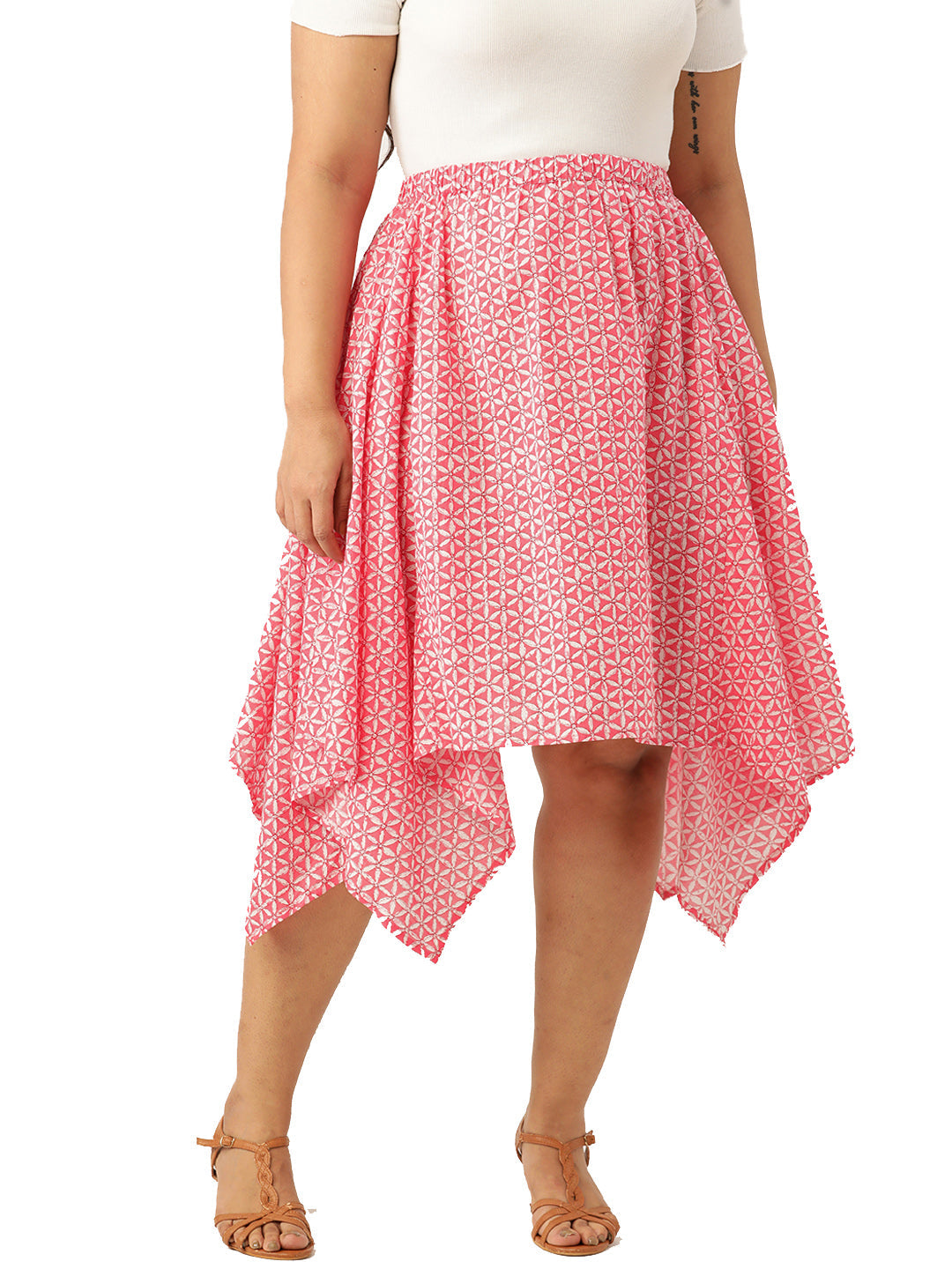 Plus Size Asymmetrical Hem Pure Cotton Skirt