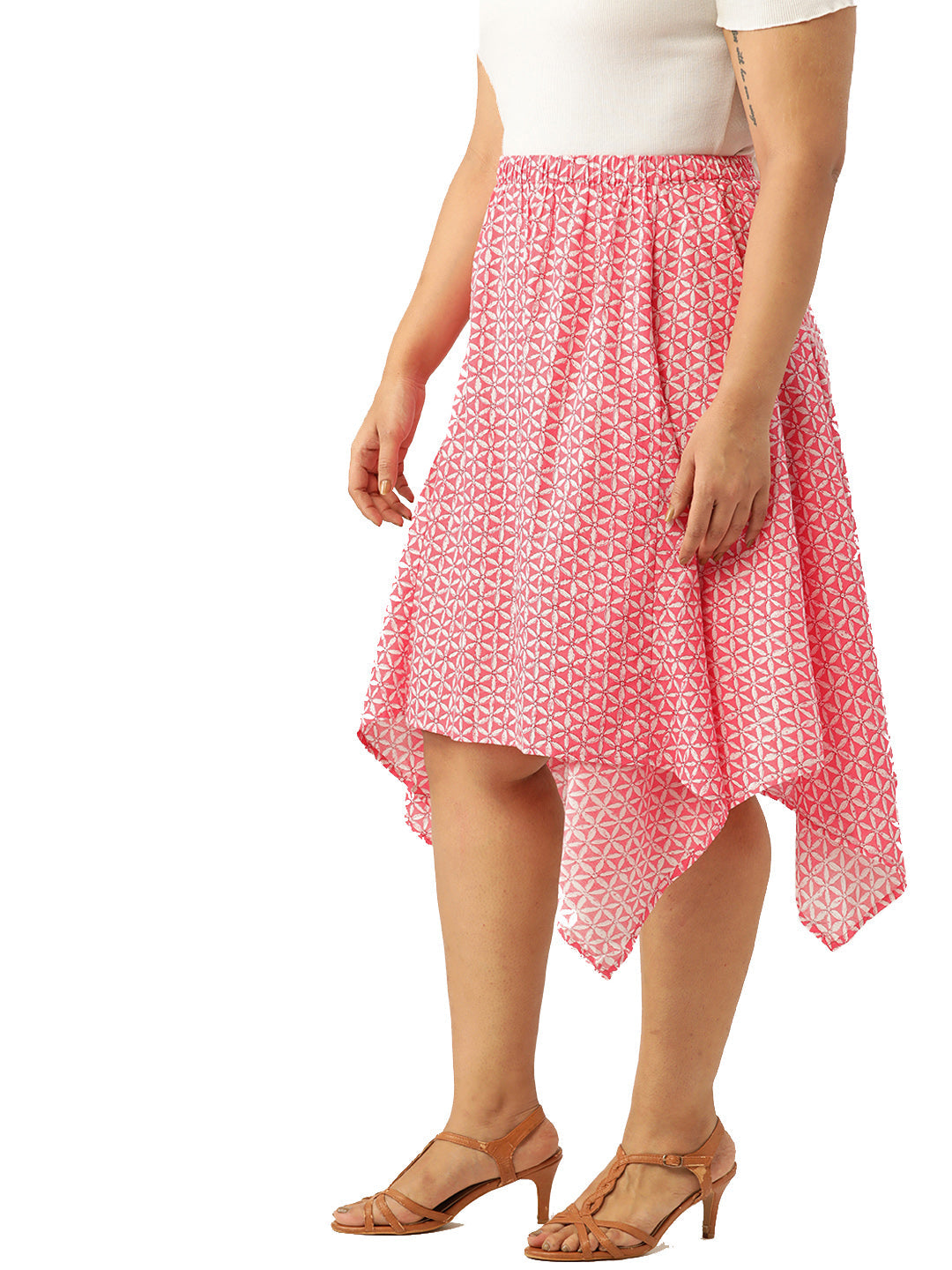 Plus Size Asymmetrical Hem Pure Cotton Skirt