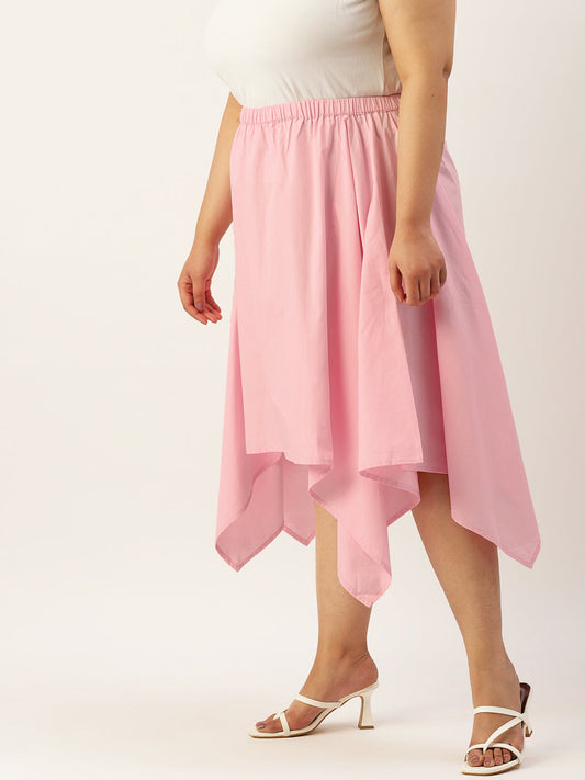 Plus Size Asymmetrical Midi Pure Cotton Skirt