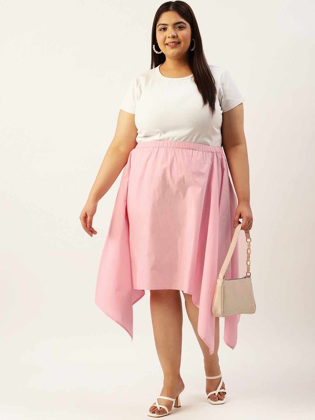 Plus Size Asymmetrical Hem Pure Cotton Skirt