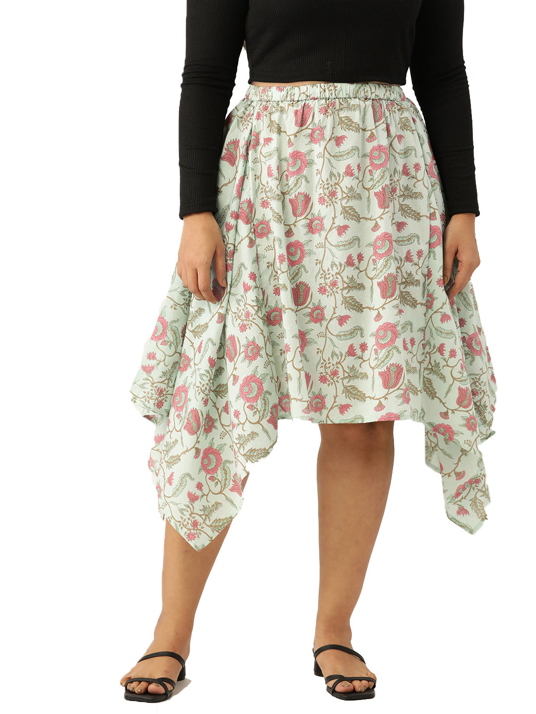 Plus Size Asymmetrical Midi Pure Cotton Skirt