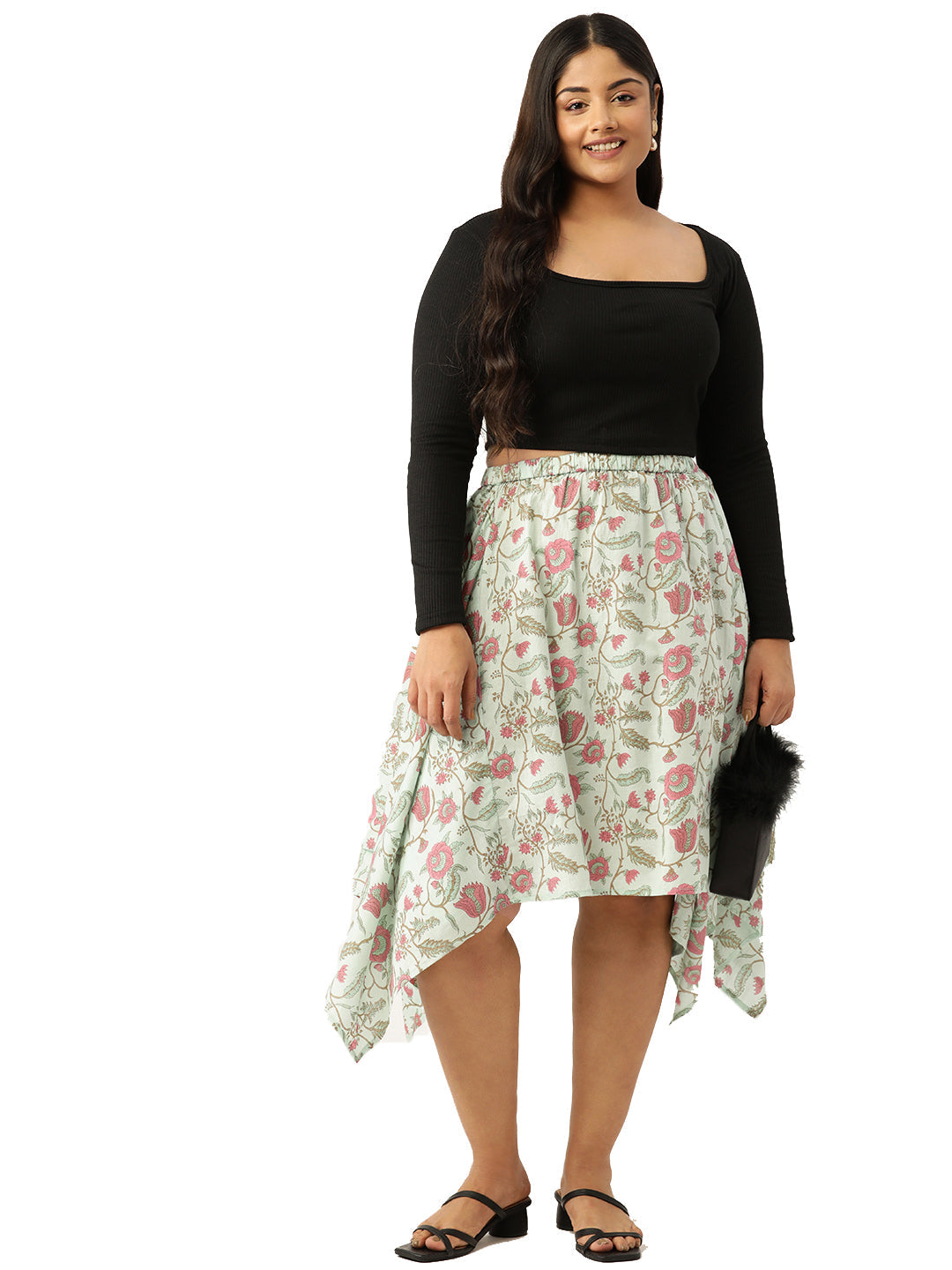 Plus Size Asymmetrical Midi Pure Cotton Skirt