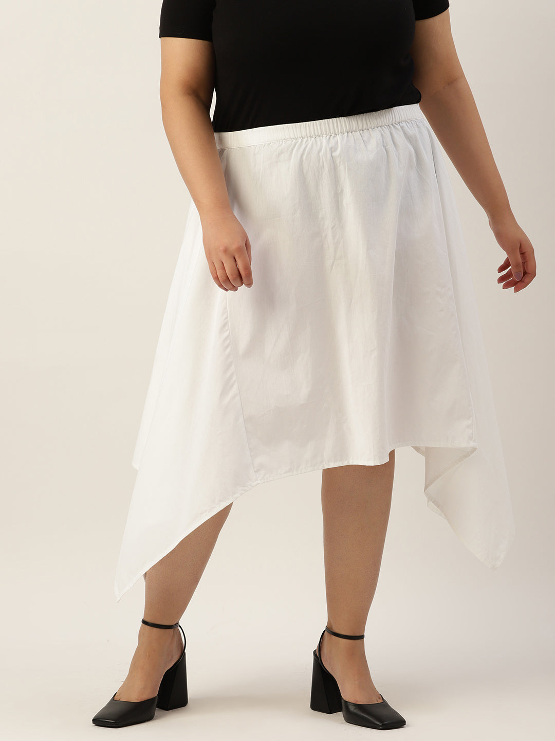 Plus Size Asymmetrical Midi Pure Cotton Skirt