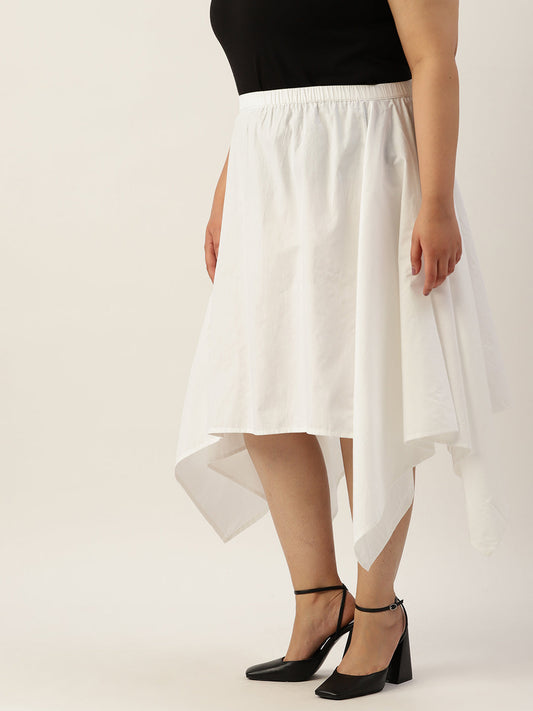 Plus Size Asymmetrical Midi Pure Cotton Skirt