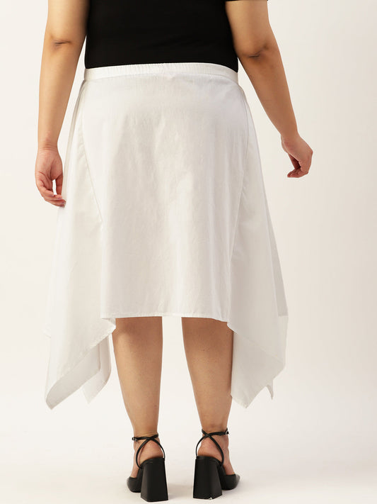Plus Size Asymmetrical Midi Pure Cotton Skirt