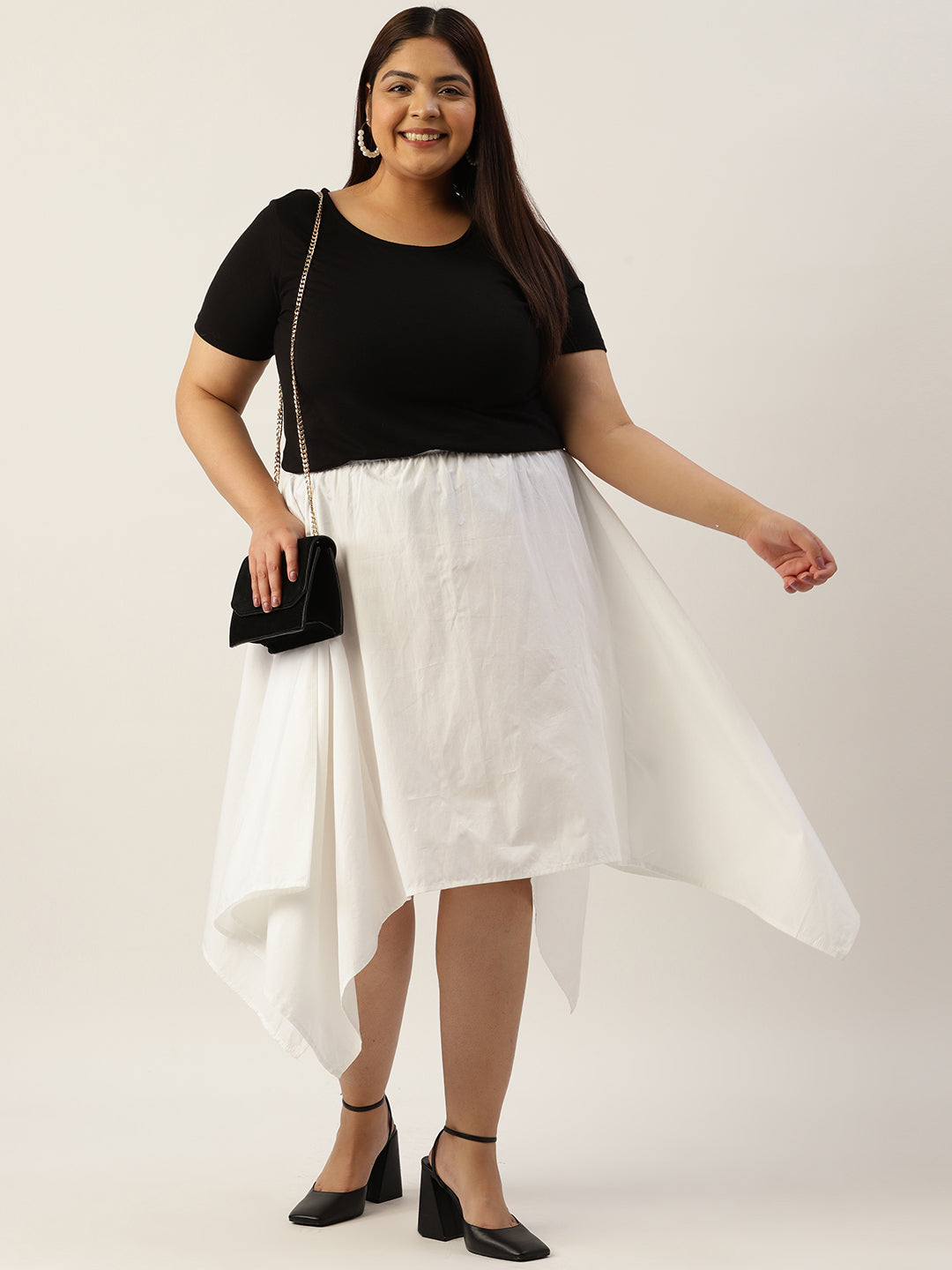 Plus Size Asymmetrical Midi Pure Cotton Skirt